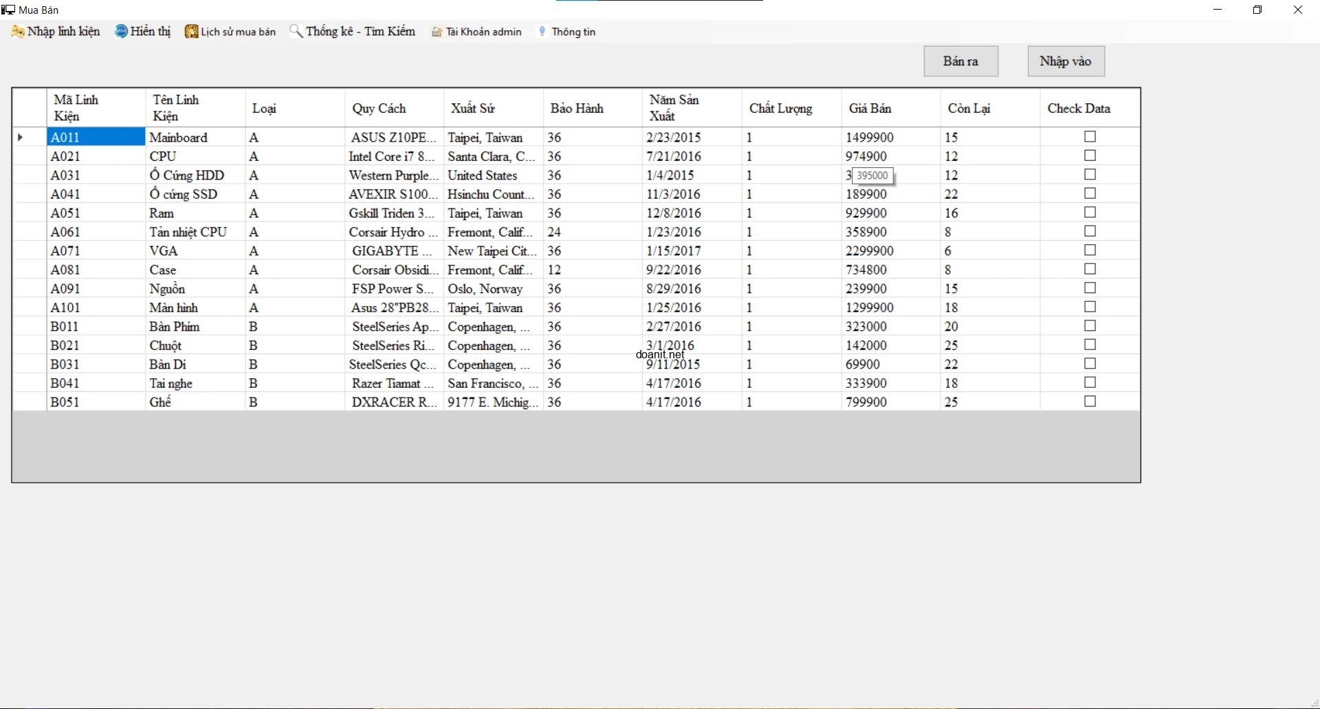 Đồ án C#: Quản Lý Linh Kiện PC