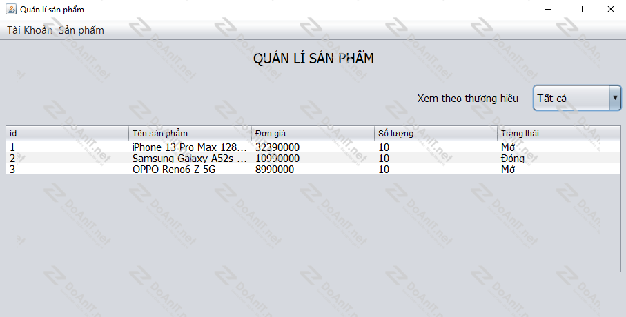 Đồ án Java Swing: Phần Mềm Quản Lý Sản Phẩm