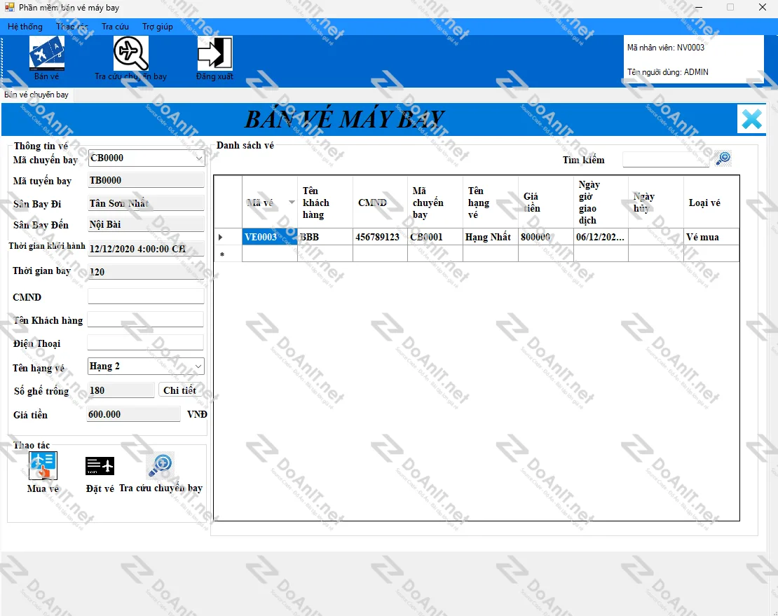 Đồ Án C# Winform: Phần Mềm Quản Lý Bán Vé Máy Bay