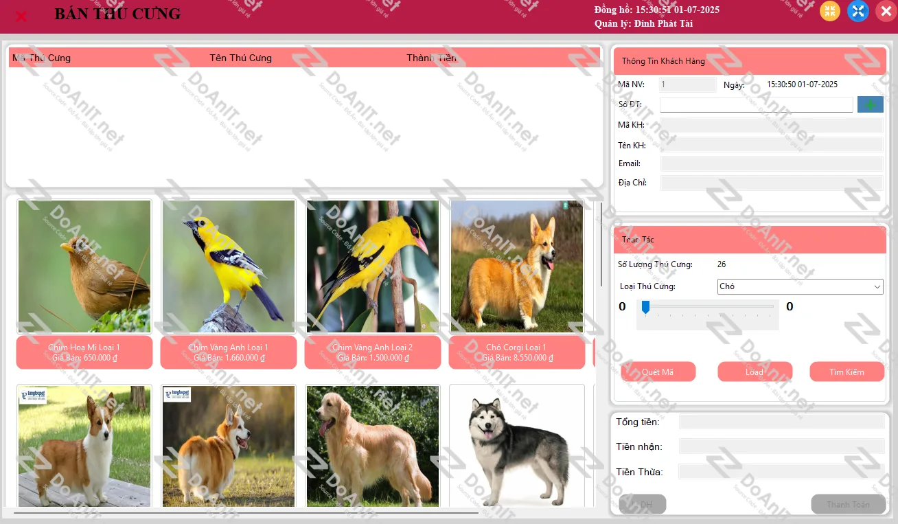 Đồ Án C# Winform: Phần Mềm Quản Lý Cửa Hàng Thú Cưng