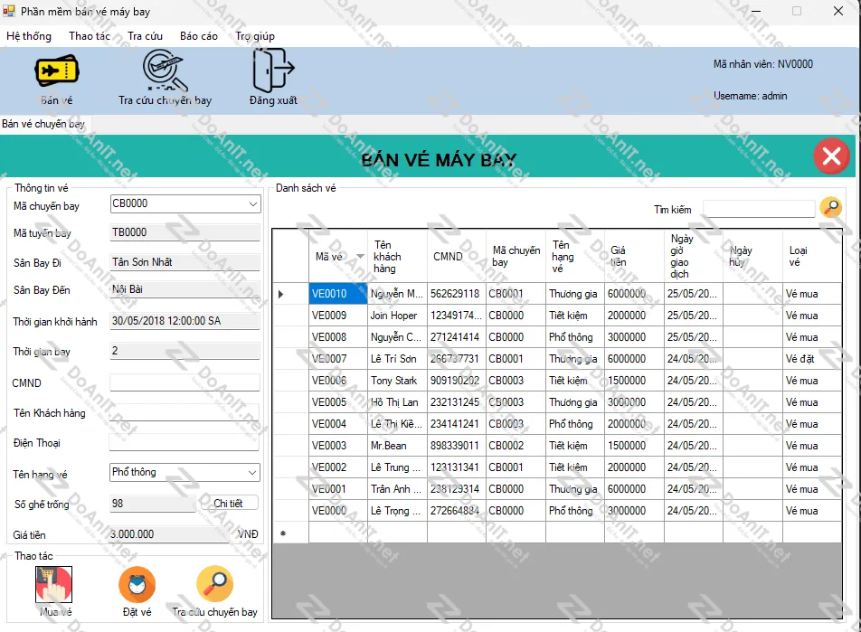 Đồ Án C# Winform: Phần Mềm Quản Lý Vé Máy Bay